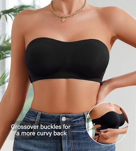 DEANGELMON Strapless Bras for Women Wireless Non-Slip Seamless Clear Straps Comfort Padded Tube Top Bra2
