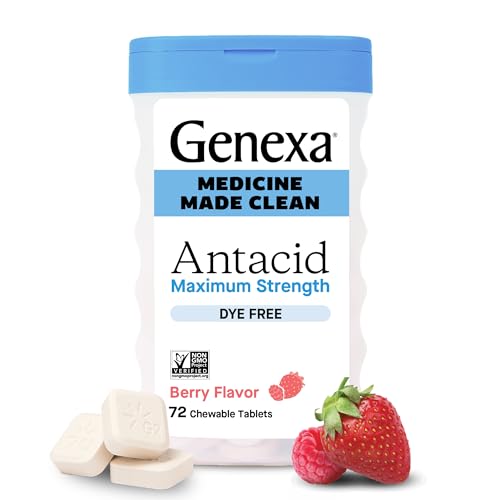 Genexa Clean Antacid Chewable Tablets | Maximum Strength Calcium Carbonate for Heartburn, Acid Indigestion & Upset Stomach Relief | Dye Free, 0% Artificial...