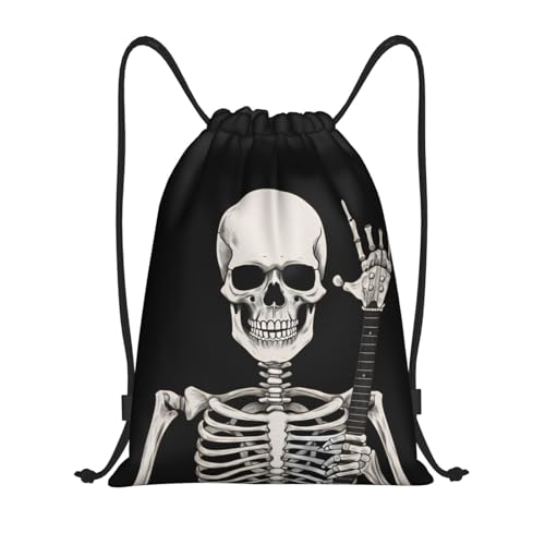 Skeleton Skull Drawstring Backpack Gym Backpack Sackpack Rock Roll Hippie Swim Yoga Bag Sports Drawstring Bags For Men Women Medium 16.5