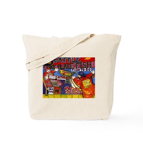 CafePress Seattle Fish Market Tote Bag Reusable Natural Beige Canvas Shopping Bag