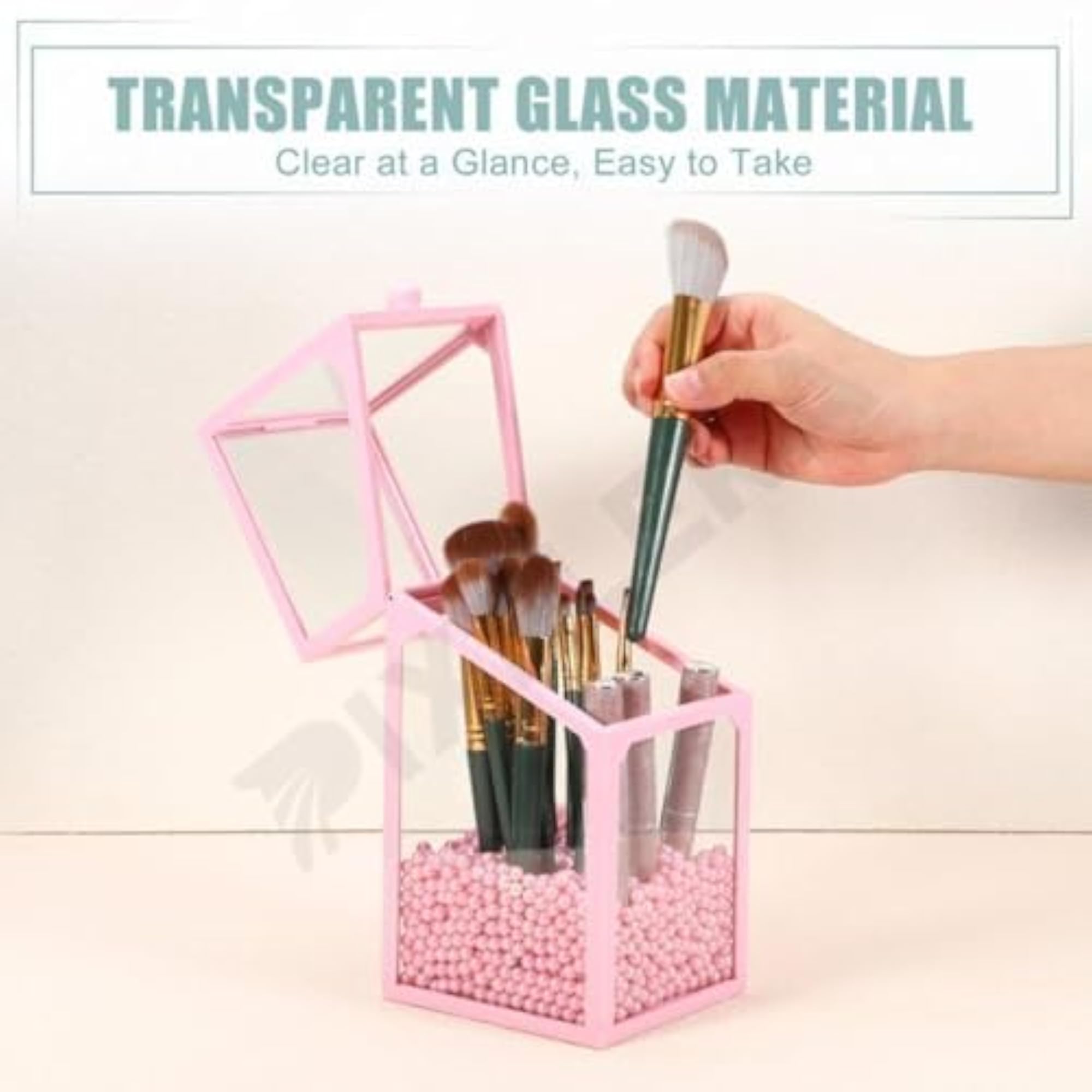 Glass Makeup Brushes Organizer with Lid