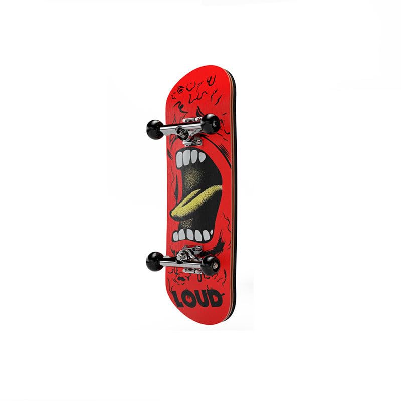 Professional Finger Skateboard Red Design with LOUD Graphic Maple Panel with Bearing Wheels Non-Slip Mat (LOUD)