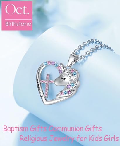 Cross Unicorn Birthstone Necklace for Girls Kids Unicorn Jewelry Easter Gifts First Communion Baptism Gifts for Godchild Teenage Little Girls Teens2