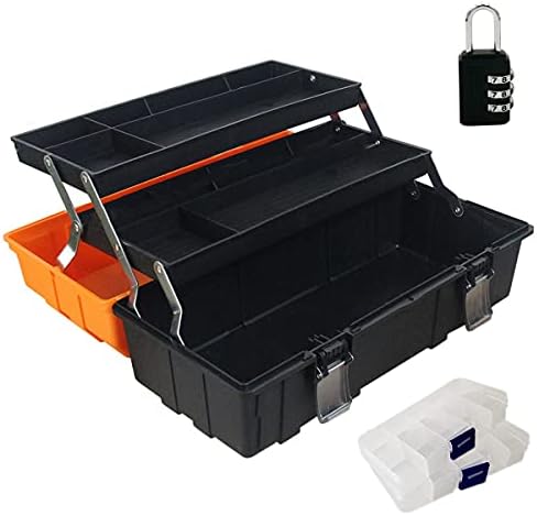 WEWLINE 17-Inch Tool Box Organizer 3-Layer Multiplication Plastic Storage Toolbox with Portable Handle Perfect for Home Office Car Trunk