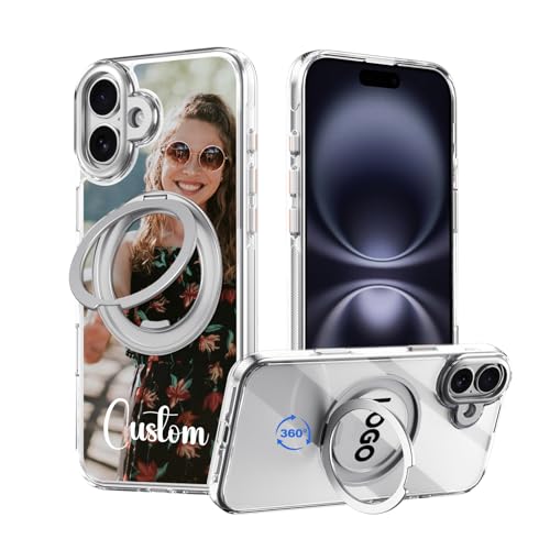 Coque iPhone 16 Plus personnalisée de qualité militaire, anneau et dos transparent