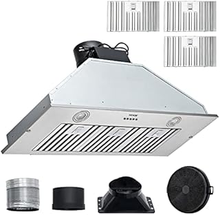 VEVOR Insert Range Hood, 800CFM 3-Speed, 36 Inch Stainless Steel Built-in Kitchen Vent with Push Button Control LED Lights Baffle Filters, Ducted/Ductless Convertible, ETL Listed