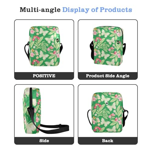 KLL Bright Green Pink Flower Butterfly small messenger bag for men Vegan Leather mens crossbody bag Travel Woman Shoulder Handbags4