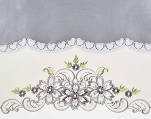 GOHD Arch Floral Kitchen Curtain Set/Swag Valance & Tier Set. Nice Matching Color Floral Embroidery on Border with cutworks (Silver Grey) - Image 3