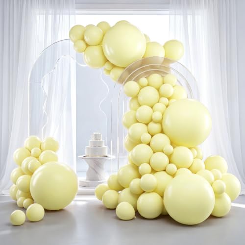 RUBFAC 129pcs Pastel Yellow Balloons Different Sizes 18 12 10 5 Inches Light Yellow Balloons for Happy Birthday Wedding Anniversary Baby Shower Easter Garland Arch Party Decoration