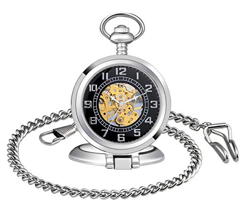 MICGIGI Orologio da taschino meccanico a carica manuale, da uomo/donna, con catena
