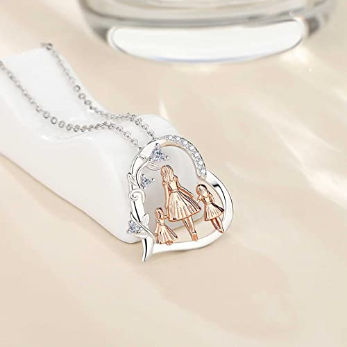 EUDORA Sterling Silver Mother Daughter Necklace for Women, Mama Son Daughter Necklace Pendant for Mom and Daughter,Mom Jewelry from Daughter Mother's Day Gift for Mother Daughter Aunt Grandma2