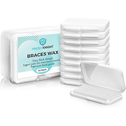 Braces Wax,10 Pack. Dental Wax for Braces & Aligners, Unscented & Flavorless - 50 Premium Orthodontic Strips. White Cases. Includes storage case. Food Grade ortho brace wax. Fresh Knight. (White) Cover