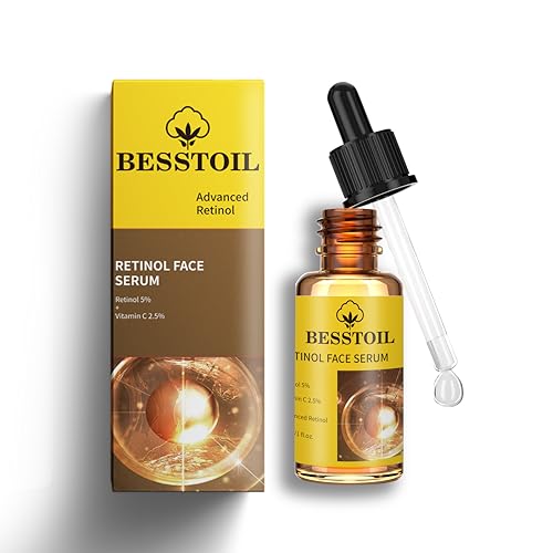 Besstoil Suero de retinol para la cara, suero antienvejecimiento de alta resistencia con 5% de retinol y 2.5% de vitamina C, excelente efecto sintético para reducir las arrugas y las ojeras (30 ml)