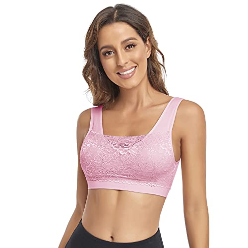 Image of Litthing Lace Bralettes for Women Padded Sports Bra Seamless Plus Size Tank Tops Wirefree Comfort Yoga Cami T Shirt Bras