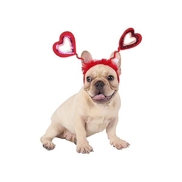 Binaryabc valentine's day dog headband sequin heart headband,valentines day pet costume accessories,valentines day pet outfit hair accessories,2pcs - image 4
