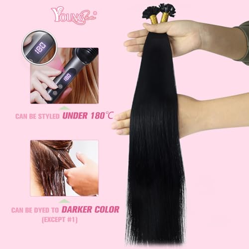 Image of YoungSee Keratin Hair Extensions Ktip Jet Black 20inch Remy Hair Extensions K Tip Jet Black K Tips Hair Extensions Real Human Hair Jet Black Fusion Hair Extensions Human Hair Remy 50s /50g