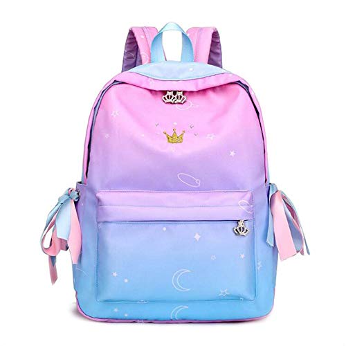 Mochila degradada para niñas adolescentes - Mochilas escolares degradadas Mochila de gran capacidad para mochila universitaria para viajes de oficina de la escuela (Rosa y azul)