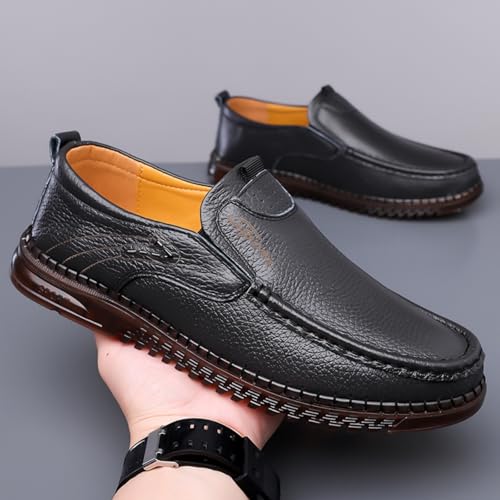 Mens Handmade Leather Slip On Loafers Casual Lightweight Soft Non Slip Walking Shoes for Driving Daily Work Office Slip On Dress Shoes for Men Cream Black Brown4