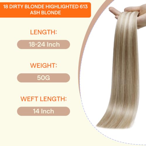 Image of Full Shine Genius Weft Tape in Hair Extensions Human Hair, 18 Inch 50g | Dirty Blonde with Ash Blonde Highlights, PU Weft Hair Extensions with Adjustable Design for Natural Blend, Flexible Styling