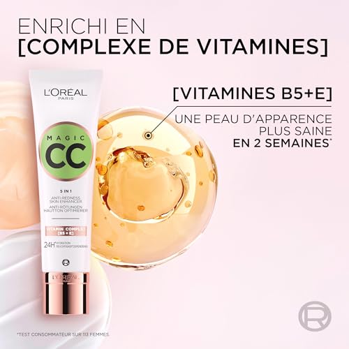 L'Oréal Paris - CC Crème 5-en-1 - Crème Universelle Anti-Rougeurs - Enrichie en Vitamines B5 et E - Hydratation 24H - Peaux Sensibles et Peaux Grasses - Magic CC Crème - Teinte Universelle - 30 ml – Image 6