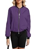 Argstar Women's Bomber Jacket Lightweight Casual Zip Up Outerwear Windbreaker with Pockets Purple L