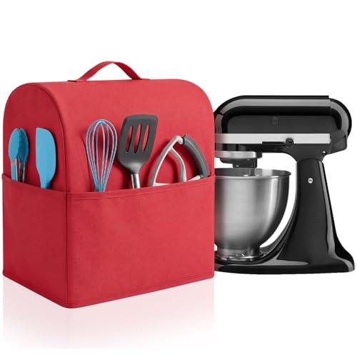 Image of Stand Mixer Dust Cover Compatible with Kitchenaid 4.5 /5 Quart Tilt Head, Water-resistant Kitchen Aid Mixer Cover with 3 Pockets for Accessories (Red)