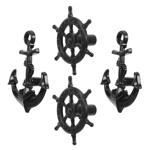 Alipis Tiradores de Cajón Vintage Negros 4 Piezas Diseño Náutico de Timón y Ancla, Tiradores de Puerta para Muebles y Gabinetes, Manijas Metálicas Retro para Armarios y Tocadores