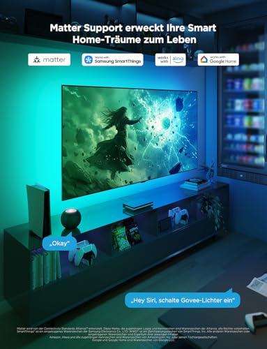 Govee HDMI 2.1 Sync Box AI Kit 2, inkl. TV Hintergrundbeleuchtung, unterstützt 8K@60Hz, 4K@144Hz, VRR und ALLM, funktioniert mit Matter, RGBIC LED Strip für 55-65 Zoll Fernseher, 75 LEDs/m – Bild 7