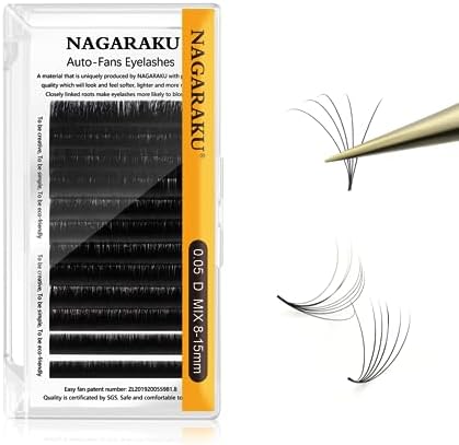 NAGARAKU Easy Fan Volume Lash Extensions, 0.05 D 8-15mm Mix Matte Black