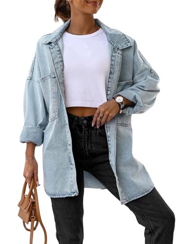 Saodimallsu Women's Oversized Denim Jackets Casual Button Down Long Boyfriend Jean Coats with Pockets