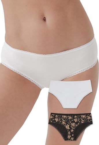 Pact Organic Soft Cotton Hipster Panties for Women, No Show Design Cheeky Bikini Underwear, 2 Pack, White/Vineyard Floral Sesame - X-Large