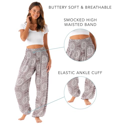 Image of Lotus and Luna Women's Harem Pants Thai Pants for Beach & Lounge High Waisted Flowy Boho Pants Genie Pants Yoga Pants