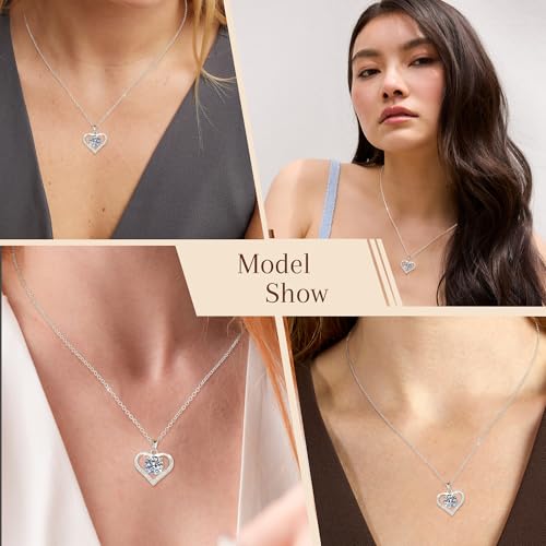 Valentine's Day Gifts Necklace for Women, 925 Sterling Silver Heart Pendant Necklace Dainty CZ Diamond Charm ChainJewellery Birthday Gifts for Women - Image 4