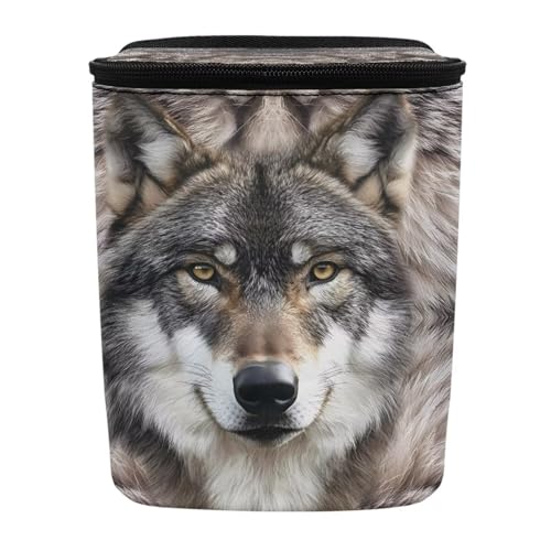 Image of Talayituse Wolf Print Car Trash Can with Lid, Leak Proof Auto Trash Bag Hanging Vehicle Garbage Can Multipurpose Storage Container for Back Seat Road Trip