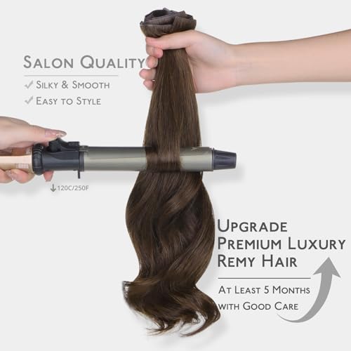 Image of WENNALIFE Invisi Edge Clip in Hair Extensions, Real Human Remy Hair, 18 Inch 130g 7pcs Chocolate Brown Seamless Clip in Extensions, Invisible PU Skin Weft, Extensiones De Cabello Hmano