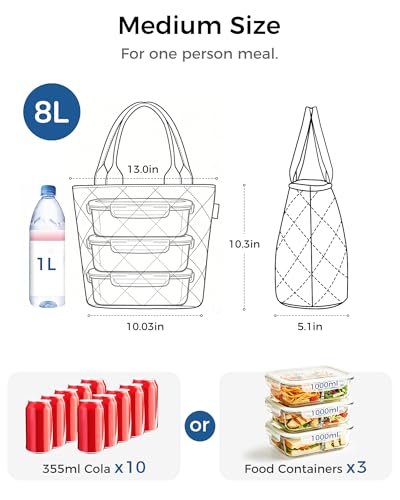 Image of Gloppie Black Lunch Bag for Women Insulated Leakproof Cooler Lunch Tote | 3-Layer Thermal Liner,Keeps Meals Cool Fresh In Summer, Reusable Food-Grade Leakproof Liner, Fits 10 Cans, Easy to Clean