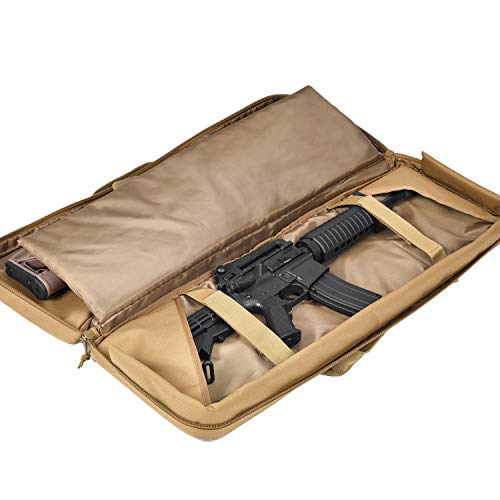 Double Long Rifle Gun Case Bag Tactical Rifle Backpack Pistol Soft Firearm Transportation Carbine Case - Lockable Compartment 36\" Brown