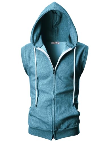 Image of Ohoo Mens Slim Fit Sleeveless Lightweight Zip Up Hooded Sweatshirt Vest Hoodie