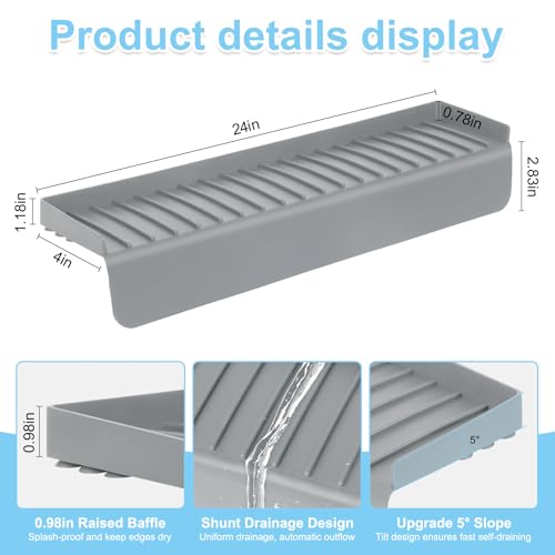 Image of Silicone Sink Edge Protectors 4 inch x 24 inch, Upgrade Kitchen Sink Splash Guards With Suction Cup, Splash Guard For Bathtub Sink, Countertop Protectors For Quartz Kitchen Sink(Gray)