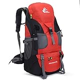 50L Waterproof Ultra Lightweight Hiking Backpack,Frameless,Outdoor Sport Daypack Travel Bag for Climbing Camping Touring Mountaineering Fishing (Red)