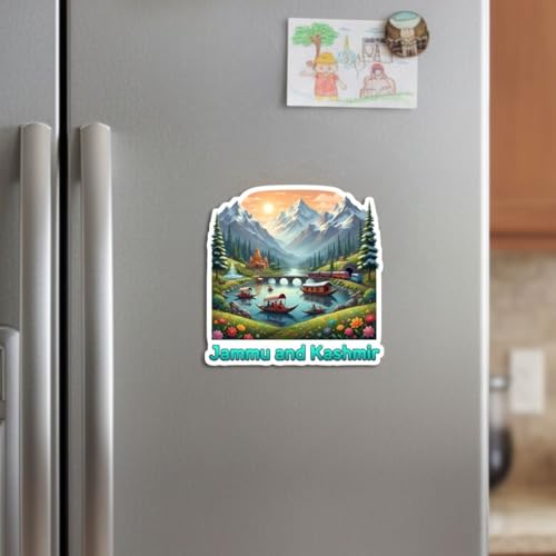 Image of Apna Gift Landmarks Decorative Fridge Magnet, Indian Tourism Design with State Famous Items Cultural Theme Typography(1, Jammu & Kashmir Theme)