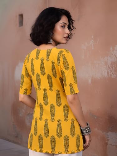 Image of Pinkmint Women Short Kurti | Cotton Blend Printed Tunic Top | Trendy Casual Top | Casual & Office Wear Ethnic Top for Jeans