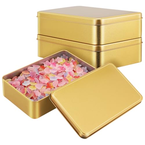 Image of TOVINANNA 3 Pcs Gold Storage Tins with Lids, Rectangular Metal Boxes