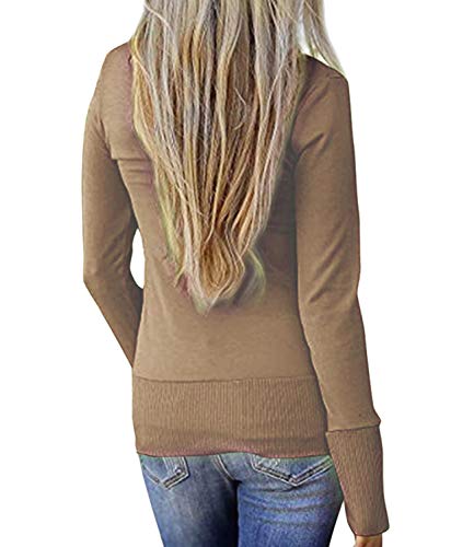 Women's V-Neck Solid Button Down Knitwear Soft Basic Long Sleeve Knit Snap Cardigan Sweater Brown M
