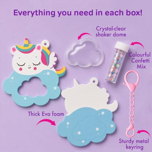 Image of Chalk & Chuckles Joydomes Dreamy Unicorn, DIY Shaker Keychain & Bag Charm | Pack of 6, Tween Creative Accessories Kit, Birthday Return Gifts & Party Activity for Kids Age 6, 7, 8, 9, 10 Years