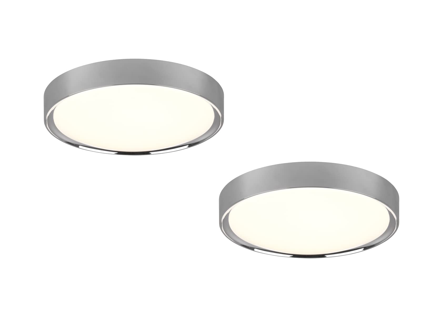 meineWunschleuchte 2er Set Badezimmer Deckenleuchten aus Kunststoff in Silber Chrom IP44, Ø 33cm