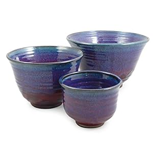 Modern Artisans Plum Perfect 3-Piece Large Nesting Mixing Bowl Set, American Made Stoneware Pottery