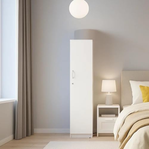 Image of Sonic Multipurpose 1-Door Wardrobe | Engineered Wood | 4 Spacious Shelves & Drawer | White Finish | Compact & Durable | Easy Knock-Down Assembly