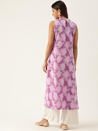 Image of feranoid Unique Printed Choker Neck Back Button Sleeveless Long Kurti