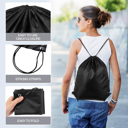 Image of Shappy Drawstring Backpack Bulk Sports Gym Cinch Bag Polyester String Bag for Men Women(Black,150 Pcs)